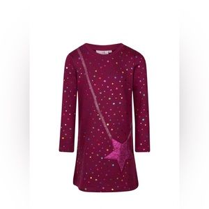 Glitter Stars Sweatdress with Star Patch Pocket in Fuchsia size (6/7) girls